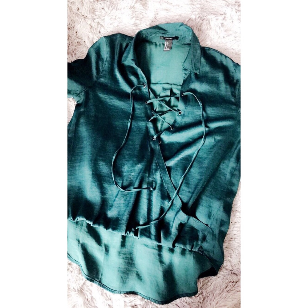 Lace-Up Chiffon Blouse